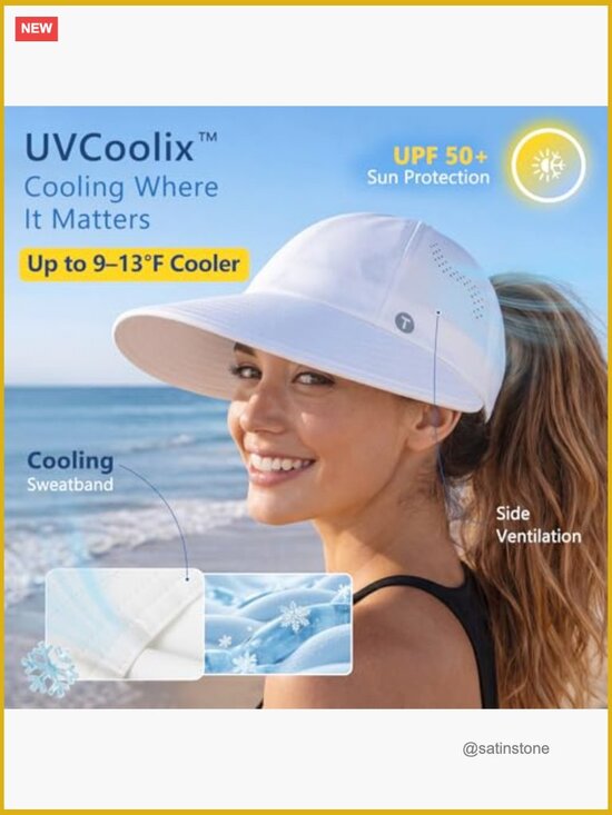 Cooling Wide Brim Sun Hat UPF 80+ Ponytail Adjustable Packable Golf Beach main image 6